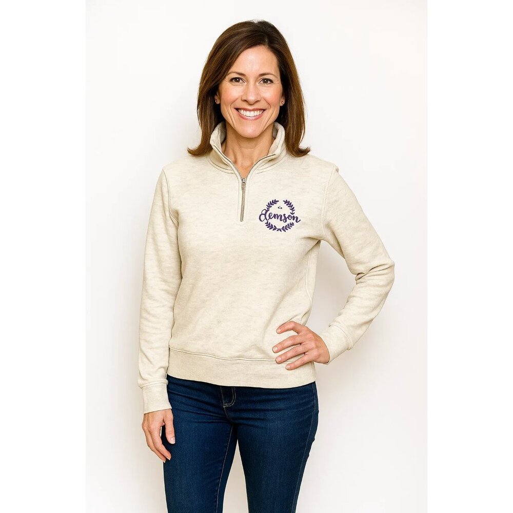 League Academy Oatmeal Quarter-Zip Pullover Clemson Logo 1889 Sweatshirt Small